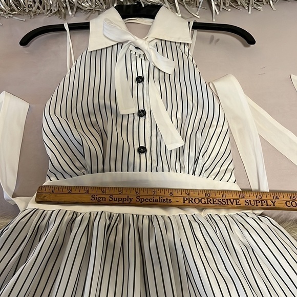 SEA NEW YORK White Gray Stripped 2 Dress Cotton Halter Bow Tie Collar Backless - Picture 12 of 17